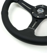 Load image into Gallery viewer, NRG Reinforced Perforated Leather Racing Steering Wheel 350mm / 2.5in Deep / 4mm Matte Black Spoke
