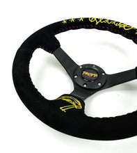Load image into Gallery viewer, NRG Reinforced Black Perforated Leather Steering Wheel 350mm / 3in Deep w/ NVR Embroidery