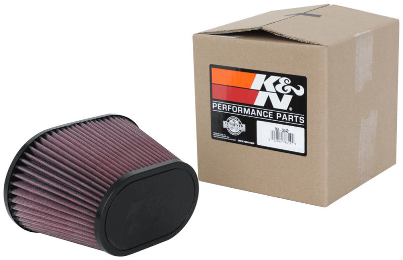 K&N RF-1038 Universal Clamp-On Air Filter - Oval Shape, 3.5" Flange ID, 6" Height, Carbon Fiber Top, Washable