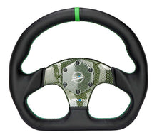 Load image into Gallery viewer, NRG Carbon Fiber Flat Bottom Steering Wheel (320mm) Green CF Center w/Green Stitch/Center Mark