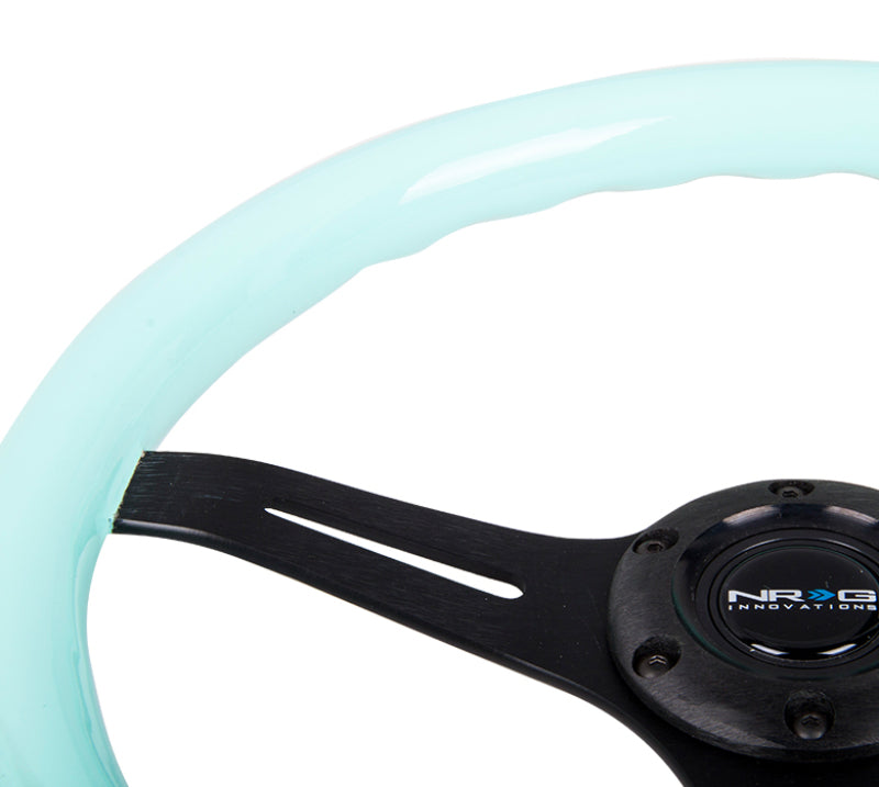 NRG Classic Wood Grain Steering Wheel (350mm) Minty Fresh Color Grip w/Black 3-Spoke Center