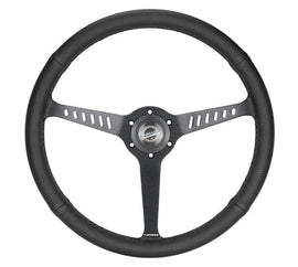 NRG Reinforced Stealth Wheel (380mm) 3 Spoke Center 1in Deep Dish - Perforated Leather Black Stitch