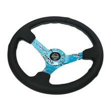 Load image into Gallery viewer, NRG Reinforced Suede Steering Wheel (350mm / 3in. Deep) Hydro Dipped Blossom Floral w/ Teal Stitch