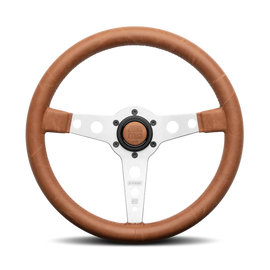 Momo Prototipo Steering Wheel 350 mm - Tobacco Leather/Brown Stitch/Brushed Spokes