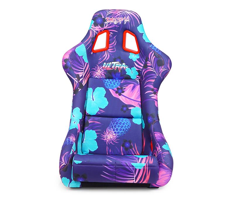 NRG FRP Bucket Seat PRISMA Edition PINA Version Purple Pearlized Back Violet Tropical Print - Medium