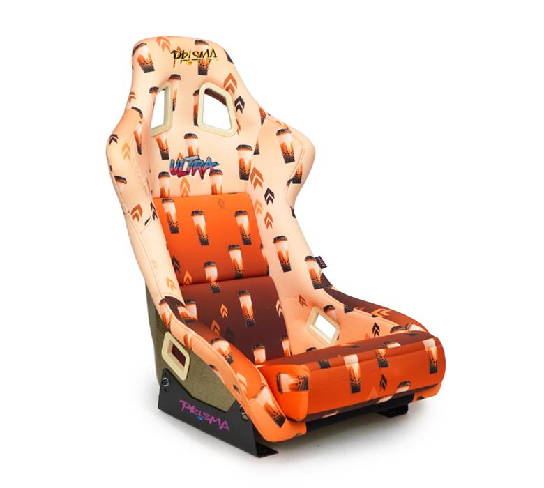 NRG FRP Bucket Seat PRISMA Boba Edition Vegan Matl. w/ Phone Pkt. - Gold Pearl Back - Medium