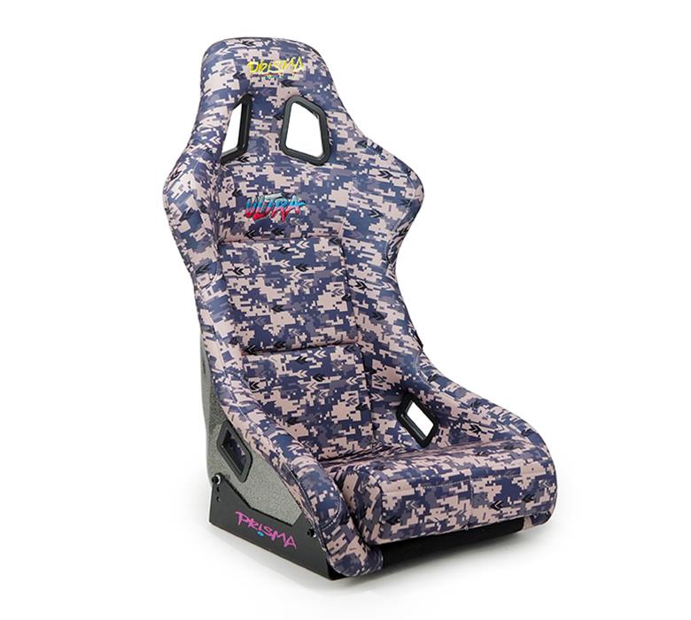 NRG FRP Bucket Seat PRISMA Digital Camo Edition Vegan Matl. w/ phone pocket Silver pearl bck - Large