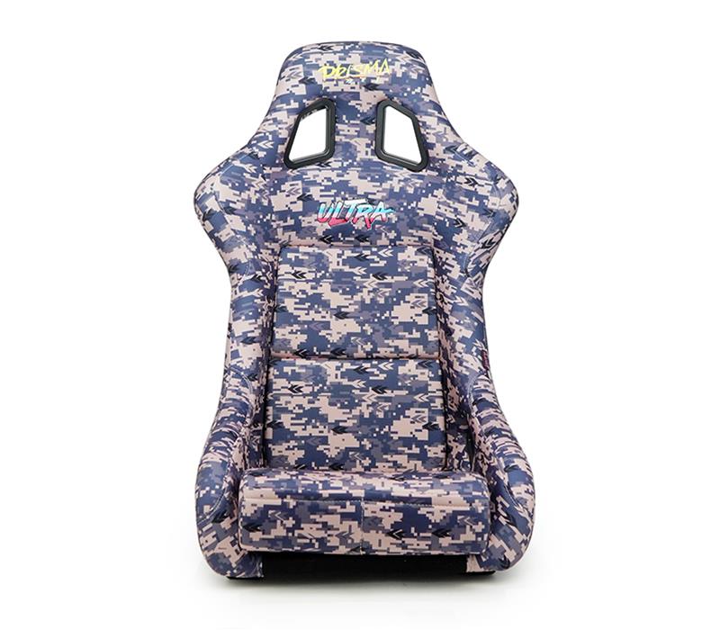 NRG FRP Bucket Seat PRISMA Digital Camo Edition Vegan Matl. w/ phone pocket Silver pearl bck - Large