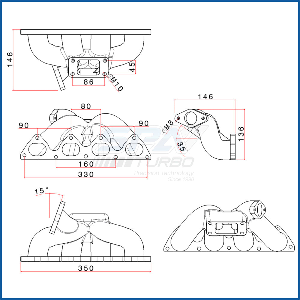 SPA Turbo Honda B-series T3 turbo manifold