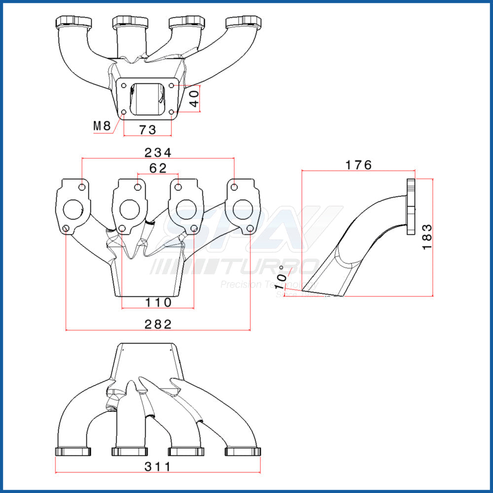 SPA Turbo Chevy Euro Corsa B C10NZ / C14NZ / C16NZ T25 turbo manifold