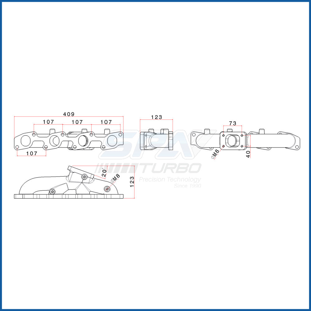 SPA Turbo Toyota Diesel 3L 5L T25 turbo manifold