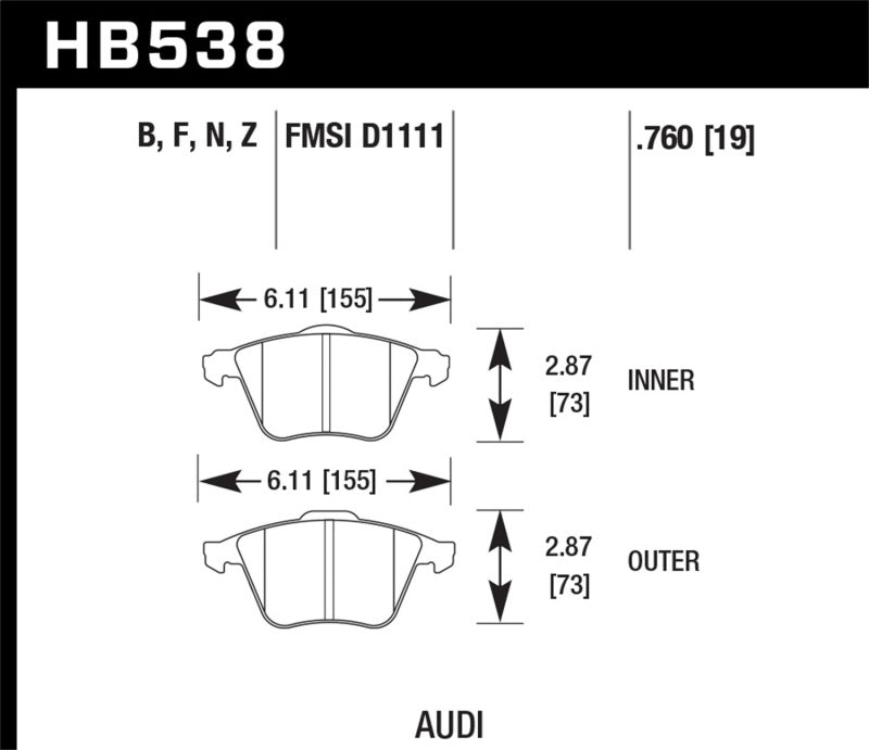 Hawk 09 Audi A4 Cabriolet / 05-07 A4 / 05-09 A4 Quattro / 06-09 A6 / 08 VW R32 HPS Front Brake Pads