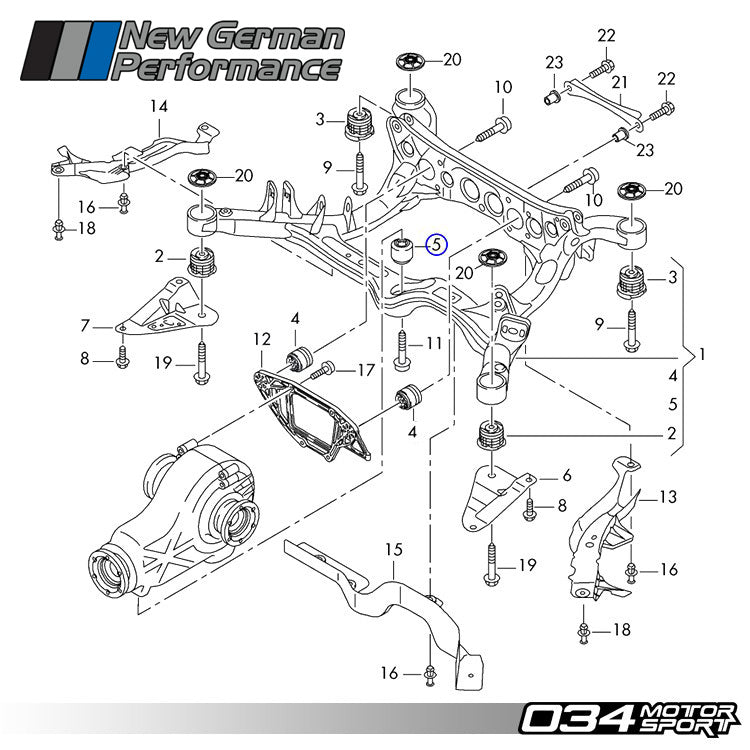 034Motorsport Billet Aluminum Rear Differential Mount Upgrade, B8 Audi A4/S4/RS4, A5/S5/RS5, Q5/SQ5 and C7 Audi A6/S6/RS6, A7/S7/RS7