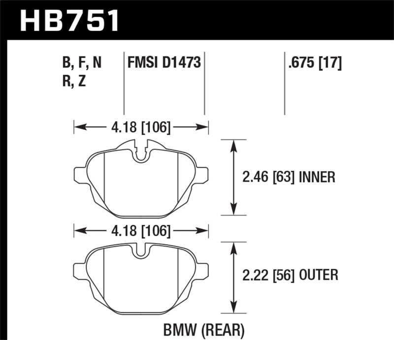 Hawk 2015 BMW 428i Gran Coupe / 11-16 535i / 11-16 X3/X4 PC Rear Brake Pads