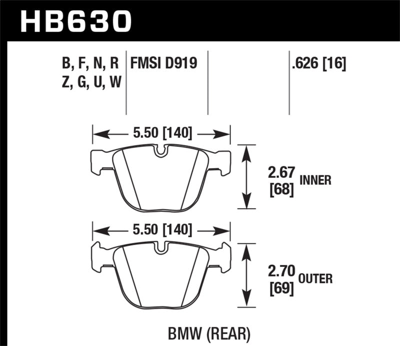 Hawk 04-10 BMW 535i/545i/550i / 04-10 645Ci/650i /02-09 745i/745Li/750  DTC-70 Race Rear Brake Pads