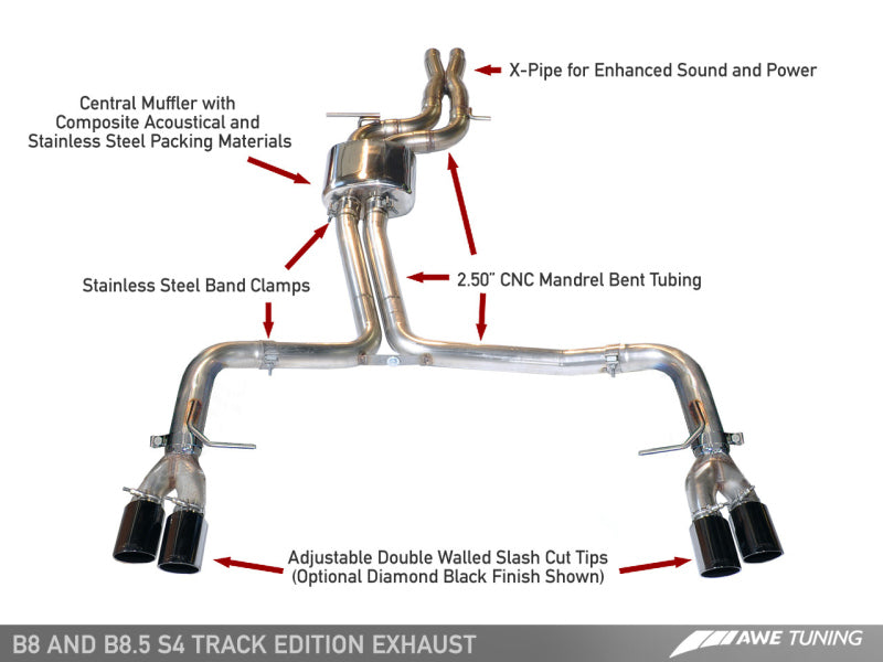 AWE Tuning Audi B8.5 S4 3.0T Track Edition Exhaust - Diamond Black Tips (102mm)