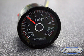 New South Performance - 52mm White/Redline Gauge - 30 hg - 30psi Boost Gauge