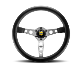 Momo Prototipo Steering Wheel 350 mm - Black Leather/Wht Stitch/Brshd Spokes