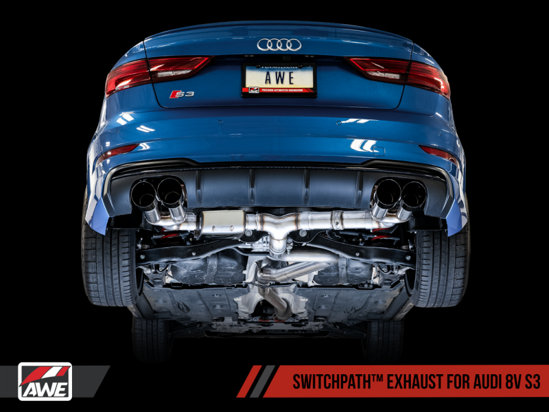 AWE Tuning Audi 8V S3 SwitchPath Exhaust w/Diamond Black Tips 102mm