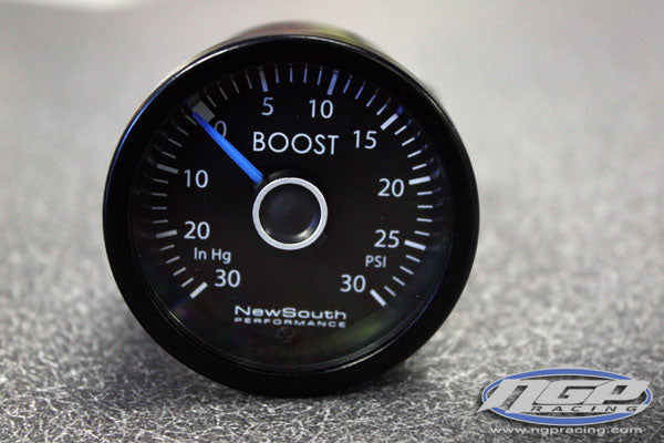 New South Performance - 52mm White with Blue Needle - 30 hg - 30psi Boost Gauge for Golf R