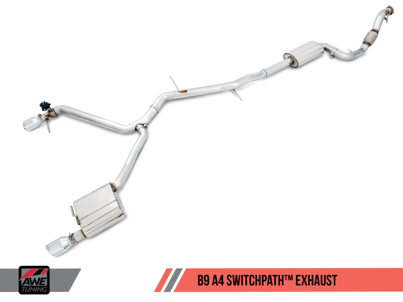 AWE Tuning Audi B9 A4 SwitchPath Exhaust Dual Outlet - Diamond Black Tips (Includes DP and Remote)