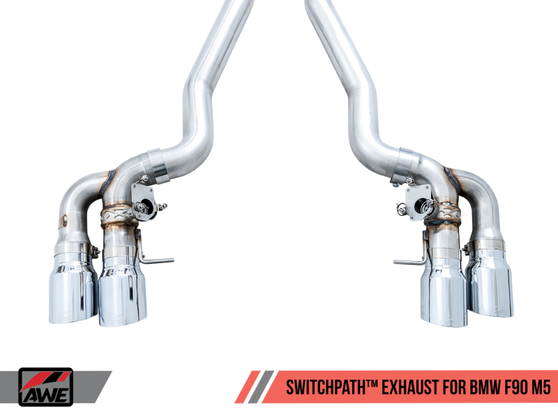 AWE Tuning 18-19 BMW M5 (F90) 4.4T AWD SwitchPath Cat-back Exhaust - Chrome Silver Tips