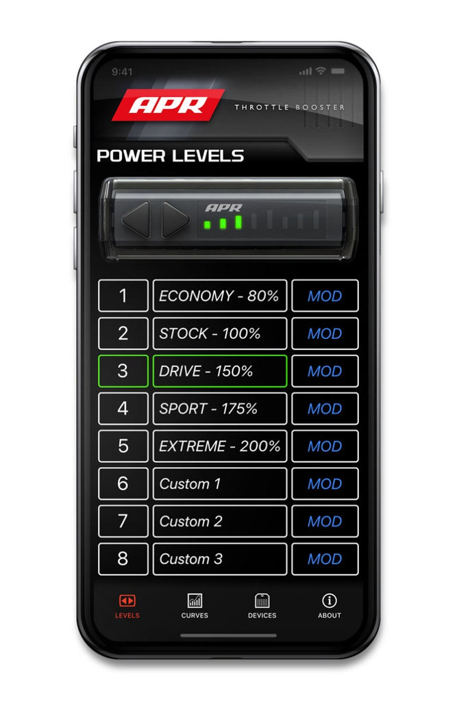 APR THROTTLE BOOSTER WITH WIRELESS CONTROLLER AND BLUETOOTH MOBILE APP