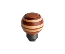Momo Targa Heritage Shift Knob - Round Wood, Layered Mahogany and Beechwood, Leather Insert Top