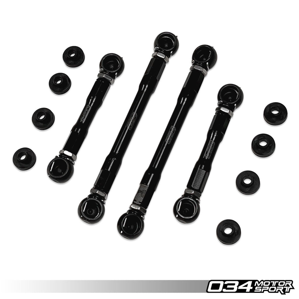 034MOTORSPORT BILLET ALUMINUM ADJUSTABLE LOWERING LINK KIT, AUDI B9/B9.5 SQ5, C8 A6/S6/RS6, C8 A7/S7/RS7, 4M AUDI Q7/SQ7, 4M8 Q8/SQ8/RSQ8, E-TRON SUV, W/ AIR SUSPENSION