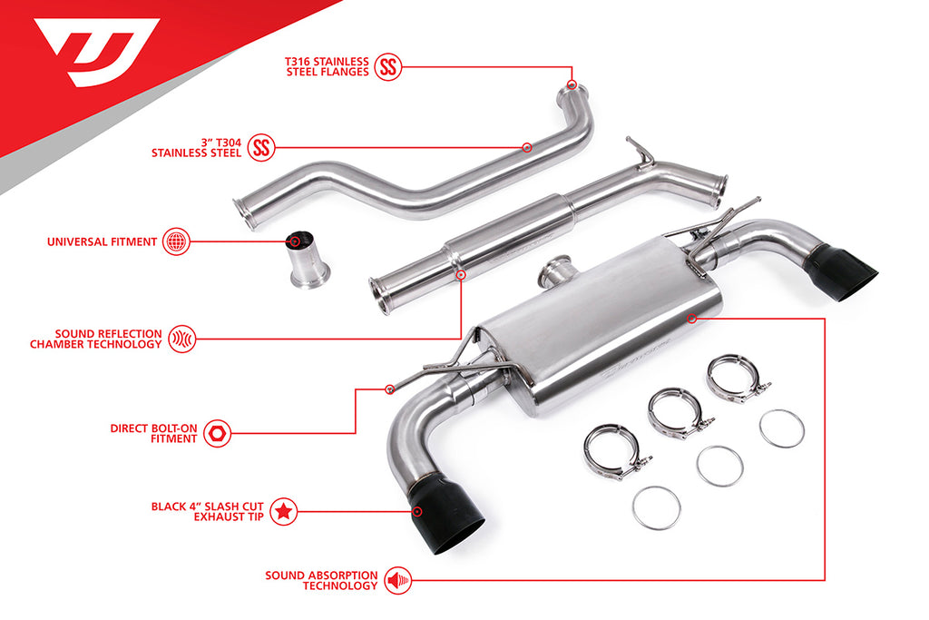 UNITRONIC CAT-BACK EXHAUST FOR MK7, MK7.5 GTI, BLACK TIPS