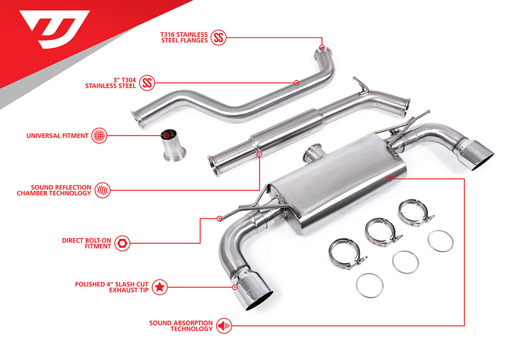 UNITRONIC CAT-BACK EXHAUST FOR MK7, MK7.5 GTI, CHROME TIPS