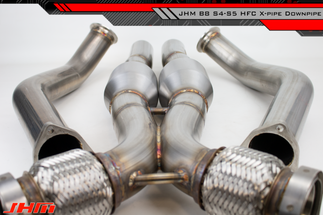 JHM High Flow Catted Downpipes With Integrated Baffle System and X-Pipe - Audi B8, B8.5 S4, S5, Q5, SQ5, C7 A6, A7, 3.0T and 4.2L V8
