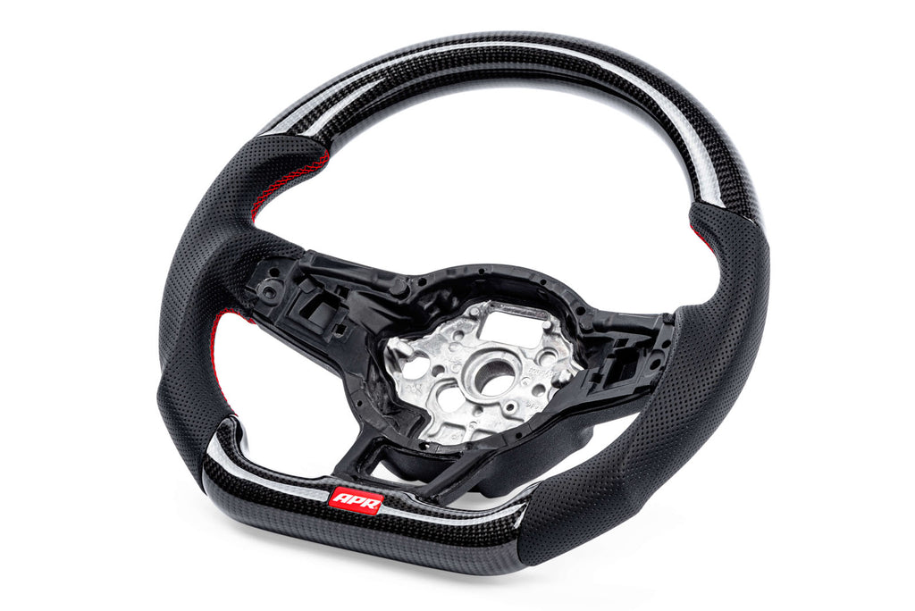 APR STEERING WHEEL - CARBON FIBER AND PERFORATED LEATHER - MK7 GTI/GLI RED WITH PADDLES