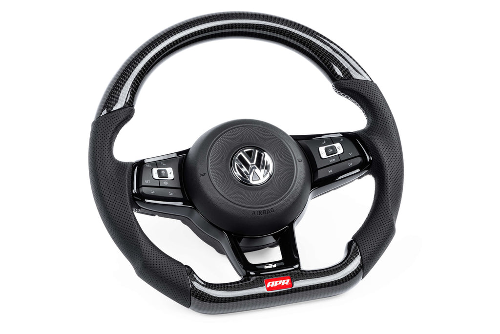 APR STEERING WHEEL - CARBON FIBER AND PERFORATED LEATHER - MK7 GOLF R SILVER WITH PADDLES