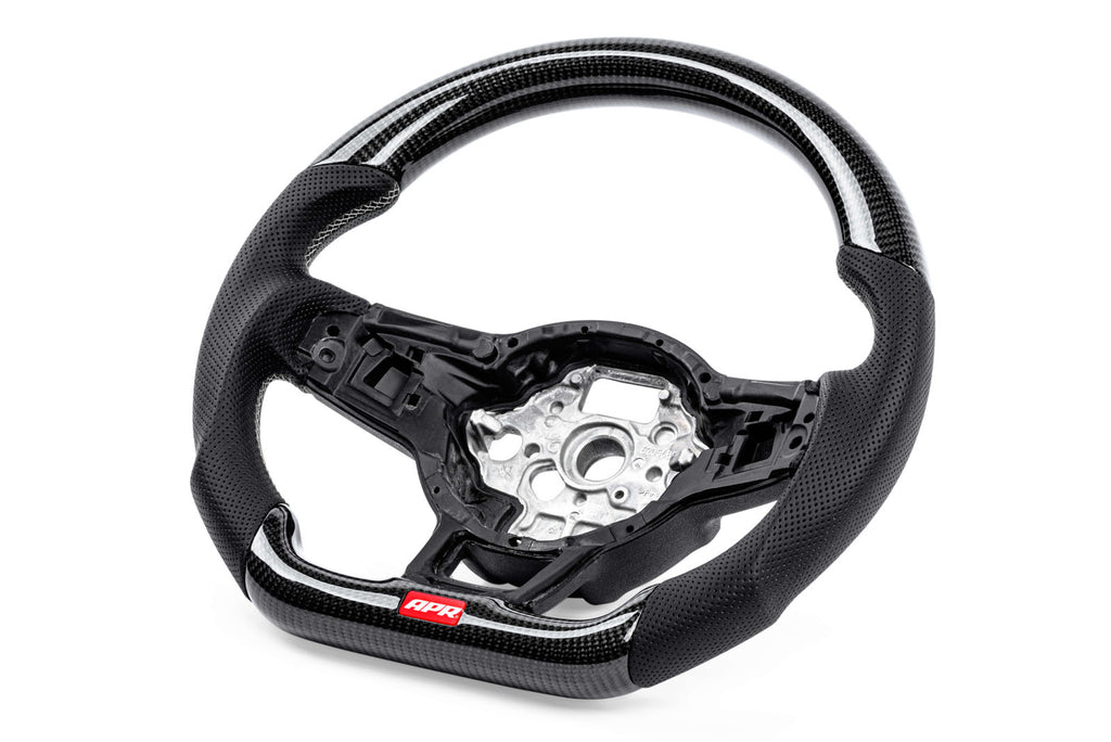 APR STEERING WHEEL - CARBON FIBER AND PERFORATED LEATHER - MK7 GOLF R SILVER WITH PADDLES