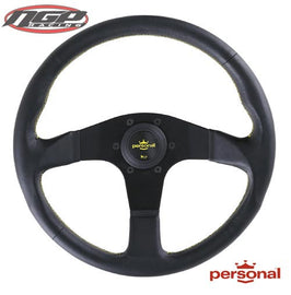 Personal - Steering Wheel - Neo Actis, Black Leather w/ Yellow Logo - 330mm / 350mm
